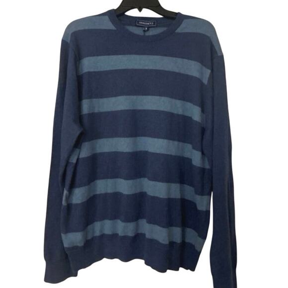Crown & Ivy NWT Cotton Cashmere Blend Blue Rugby Striped Lightweight Sweater XL - Picture 3 of 14